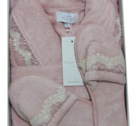 Халат женский махровый с тапочками Maison D'or "VANESSA LONG" (пыльная роза), XL(50)-XXL(52)