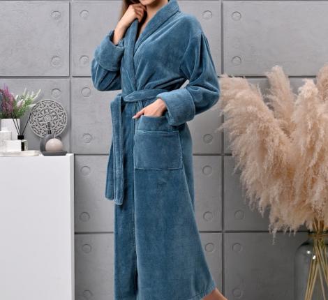 Халат женский трига с капюшоном "AMBIELLA A-1215" бирюзовый, 2XL