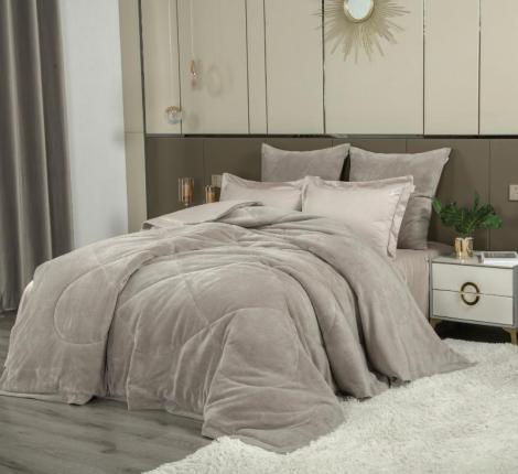Постельное белье с одеялом "Kazanov.A." Lindor Fluffy (серый/бежевый) Велюр/Egypt Cotton, Евро