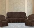 Комплект чехлов на 3-х местный диван и 2 кресла Karteks &quot;Классика&quot; с оборкой KAR 007-07, шоколадный
