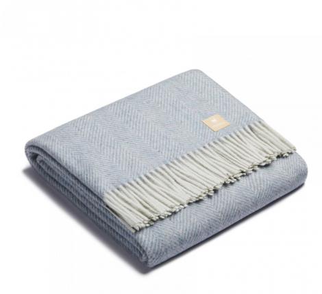Плед шерстяной "CLASSIC" FISHBONE Light blue-white, 150x200