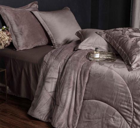Постельное белье с одеялом "Kazanov.A." Lindor J'Adore (капучино) Велюр/Тенсел, 1,5 спальный