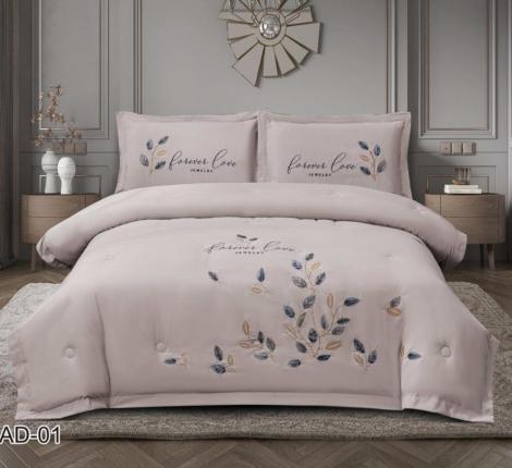 Постельное бельё EFOR COTTONI с вышивкой "листья на ветке" сиреневый, Евро