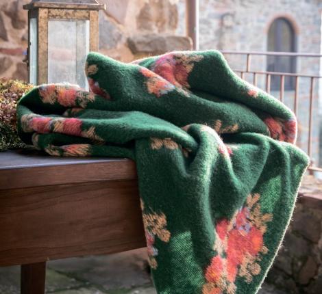 Плед шерстяной Frati "MARY FLOWER" GREEN, 150x200 шерсть 55% полиэстер 45%, 1070г