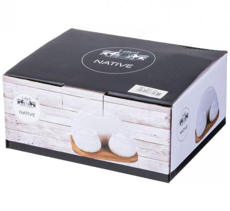 Набор для специй с салфетницей "NATIVE", 3 предмета, на деревянной подставке