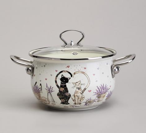 Набор эмалированных кастрюль с крышкой "LAVANDER CATS", 6 предметов
