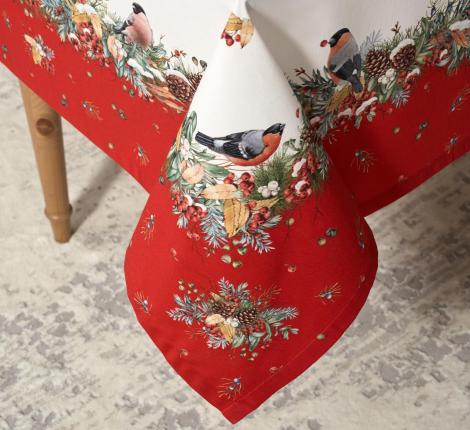 Скатерть с пропиткой "МОРОЗКО.СНЕГИРИ" 140х400 см, красный