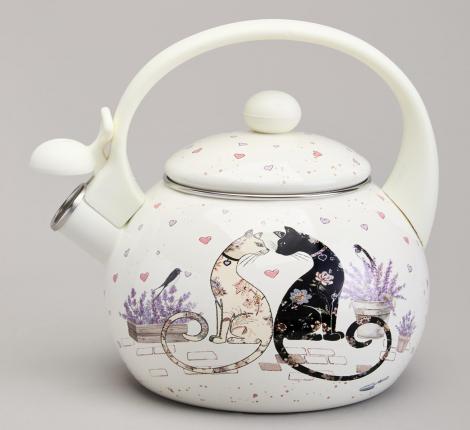 Чайник эмалированный со свистком "LAVANDER CATS", 2,2 Л