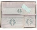 Комплект вафельных полотенец с вышивкой 30х50-50x100-85x150 Maison D'or &quot;BRISE APONE&quot; грязно-розовый