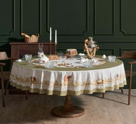 Скатерть круглая с пропиткой "ЗОЛОТАЯ КУРОЧКА", 220 см