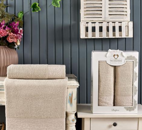 Комплект махровых полотенец "TWO DOLPHINS" (50x90/70х140) 2 шт. DNIPRO, бежевый