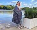 Дорожный плед-пончо пуховый "Travel Cape Plaid Grass" INDIGO, 130х170