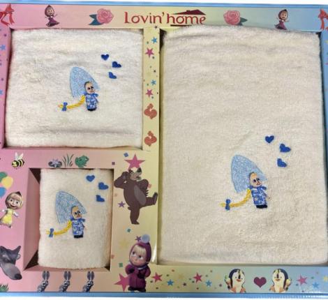 Набор бамбуковых полотенец "LOVIN HOME" Маша и медведь 3шт.(30*50, 50*90, 70*140), снегурочка