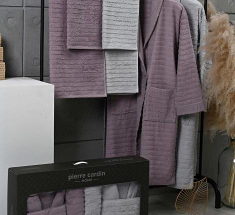Набор "PIERRE CARDIN HOME" (2 халата, полотенца 50х90-2 шт., 70х140-2 шт.), лиловый-серый