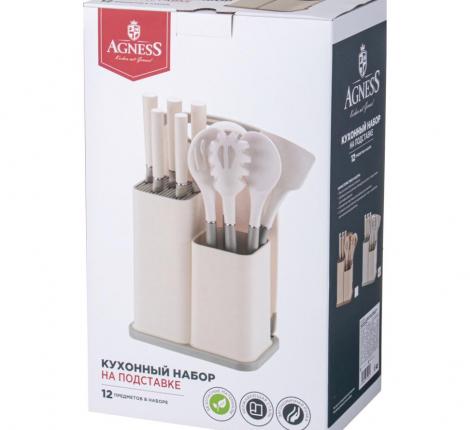 Набор кухонных ножей (5 шт.) и приборов "AGNESS" 671-213, 12 предметов