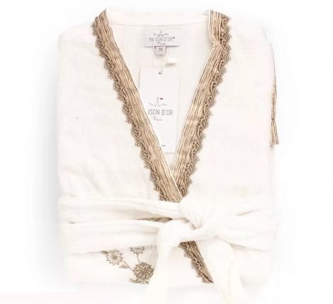 Халат женский махровый с вышивкой Maison D'or "SIDNEY" (кремовый), XL(50)-XXL(52)