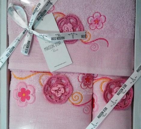Комплект махровых полотенец  30x50-50x100-70x140 Maison D'or &quot;CRAFT&quot;, розовый