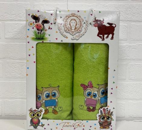 Набор махровых полотенец "СОВА" ( 50х90+70х140), зеленый