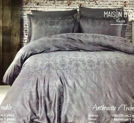 Постельное бельё &quot;Maison D'or&quot; MIRABELLE  Сатин с жаккардом 1,5 спальный, антрацит