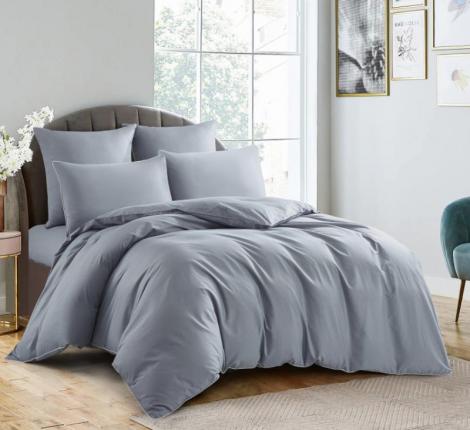 Постельное бельё "KARTEKS" сатин однотонный с кантом HK-04 (серый), 2 спальный