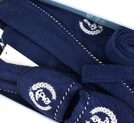 Халат мужской махровый с капюшоном Maison D'or "MICHEL SAILING" синий, XL(50)/2XL(52)