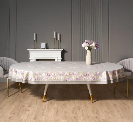 Скатерть овальная с пропиткой  "ИРИСЫ" 180х300 см, серый