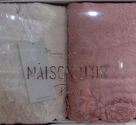 Набор полотенец 50x100-2шт. Maison D'or &quot;LAURETTA&quot;, кремовый/грязно-розовый