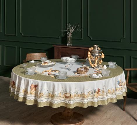 Скатерть круглая с пропиткой "ЗОЛОТАЯ КУРОЧКА", 220 см