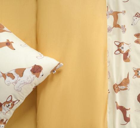 Постельное белье "Siberia" Собачки (желтый) Ранфорс, 1,5 спальный