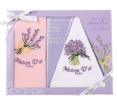 Комплект кухонных полотенец Maison D'or "LAVANDER 2" 45х45+50х70, пыльная роза/белый