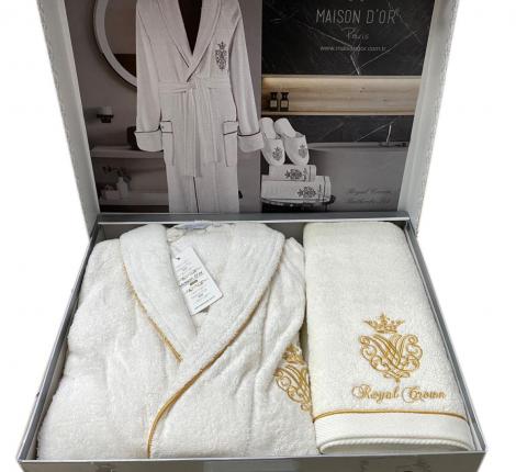 Комплект Maison D'or "ROYAL" (Халат M(46)/L(48)+Полотенца 50х100-85х150), кремовый