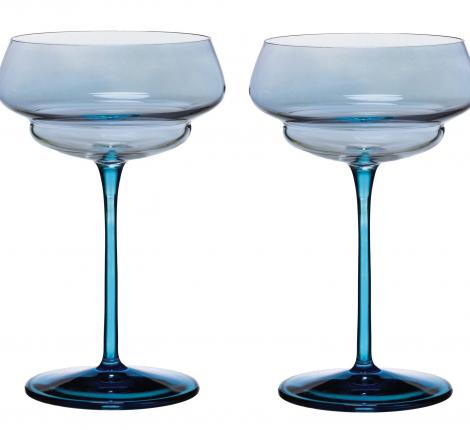 Набор креманок для шампанского 2 штуки "Suite-03" (голубой) стекло, высота 16 см