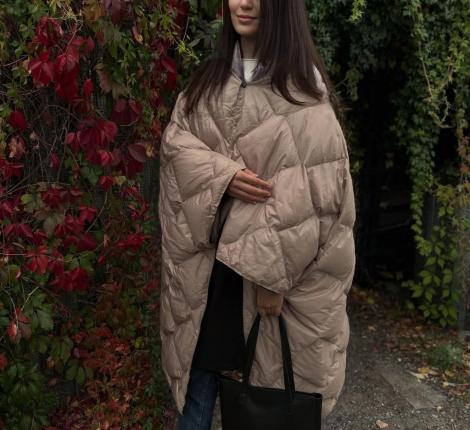 Дорожный плед-пончо пуховый "Travel Cape Plaid Grass" LATTE, 130х170