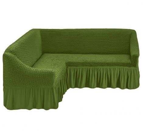 Чехол для мягкой мебели "KARTEKS" с оборкой на угловой диван с полочкой (левый),.222 Зелёный