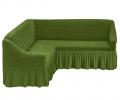 Чехол для мягкой мебели "KARTEKS" с оборкой на угловой диван с полочкой (левый),.222 Зелёный