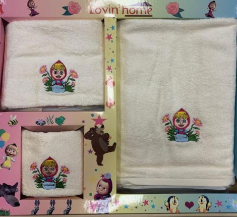 Набор бамбуковых полотенец "LOVIN HOME" Маша и медведь 3шт.(30*50, 50*90, 70*140), цветы