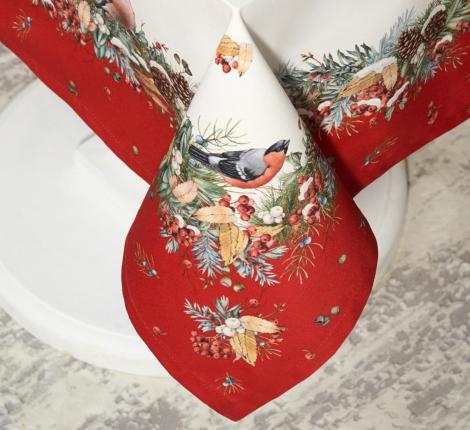 Скатерть с пропиткой SANTALINO "МОРОЗКО.СНЕГИРИ" 140х180 см, красный