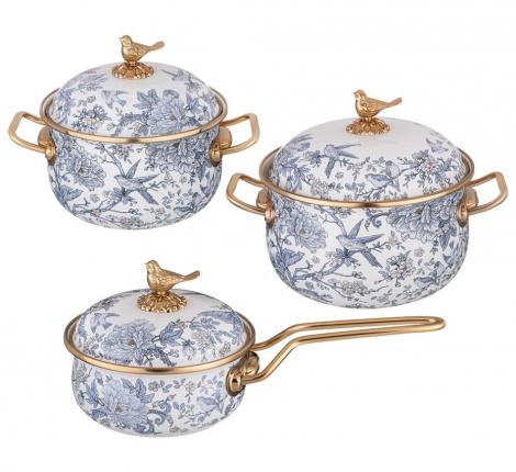 Набор эмалированных кастрюль и ковш с крышкой "ROYAL GARDEN" 950-781, 0,9/2,1/2,8 л