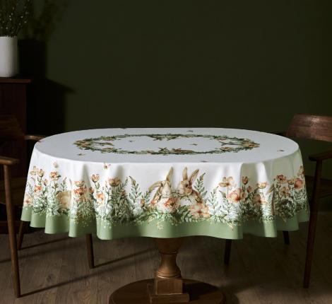 Скатерть овальная с пропиткой "SENSE" 140х180 см, зелёный