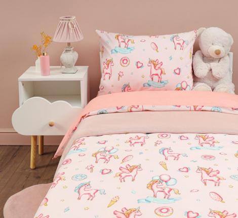 Постельное белье "Siberia" Единорог (розовый) Ранфорс, 1,5 спальный