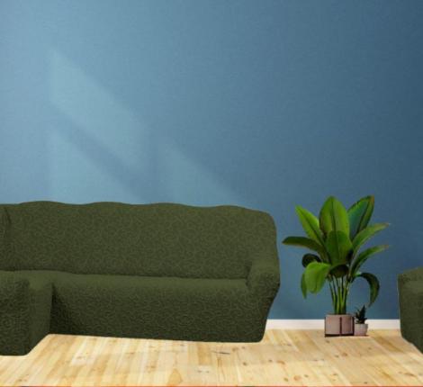 Комплект чехлов на 3-х местный угловой диван и кресло Karteks &quot;Классика&quot; KAR 009-09, зелёный