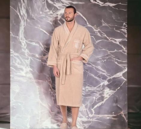 Халат мужской велюровый Maison D'or "BOSWELL" бежевый, M(46)/L(48)