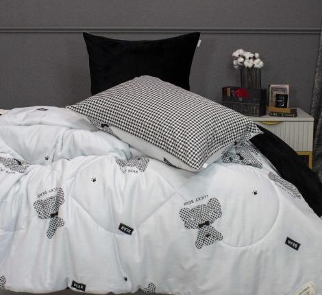 Постельное белье с одеялом "Kazanov.A." Lucky Bear (жемчуг графит) Велюр/Egypt Cotton, 1,5 спальный