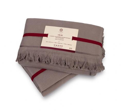 Комплект вафельно-махровых полотенец Luxberry "IRIS" (30x50,50x100,70x140), шоколадный