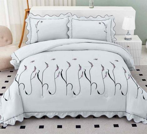 Постельное белье EFOR "COTTONI" с вышивкой "стебель" светло-голубой, Евро