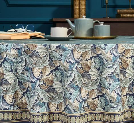 Скатерть круглая с пропиткой "ЛИСТЬЯ МОРРИСА" 150 см, синий