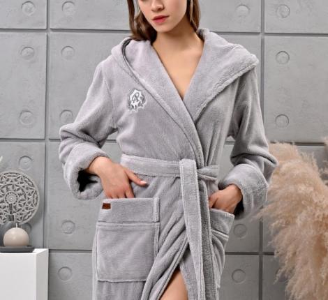 Халат женский трига с капюшоном "AMBIELLA A-1215" серый, S/M