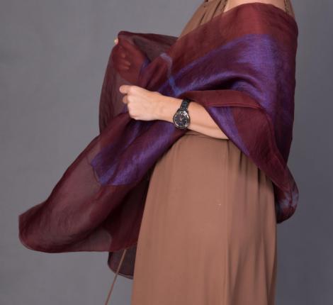 Шаль YSABEL "SILK" оранжево-синяя с кругами, 45х210