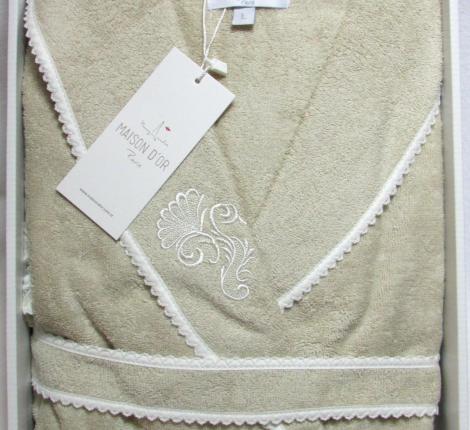 Халат махровый "Maison D'or" GLORIA(бежевый) с кружевом, M(46)/L(48)