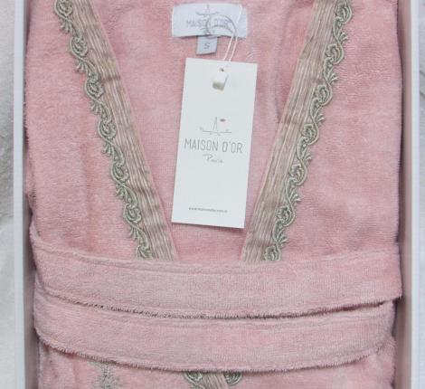 Халат женский махровый с вышивкой Maison D'or "SIDNEY" (пыльная роза), XL(50)-XXL(52)